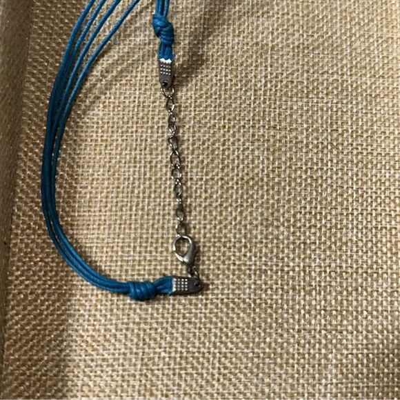 Aqua Blue Silver Gold Brown Four Strand Necklace and Earrings Set - Picture 5 of 6